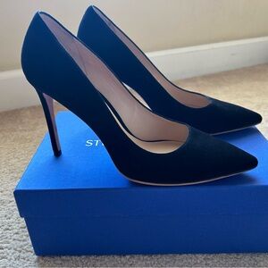 Stuart Weitzman Leigh 95 Classic Black Pumps in Black Suede, Sz 9.5